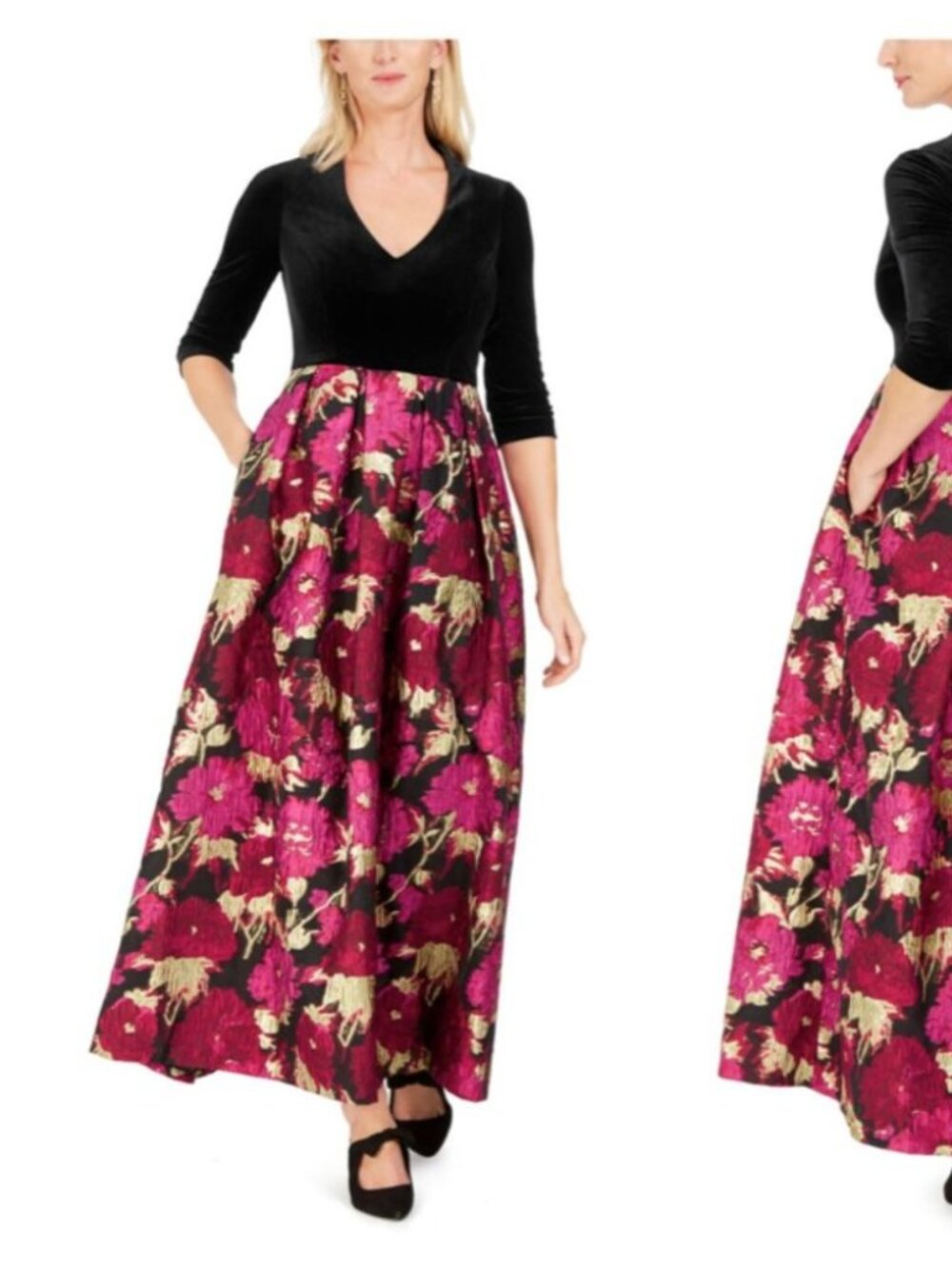 ELIZA J Floral V Neck Sheath Evening Dress 1770 - Picture 1 of 10